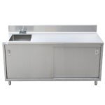 Prepline 30"D x 72"L Stainless Steel Enclosed Base Work Table with Sink and Sliding Doors - Image 2
