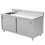 Prepline 30"D x 72"L Stainless Steel Enclosed Base Work Table with Sink and Sliding Doors - Image 3