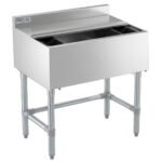 Prepline 18" x 36" 112 lb. Stainless Steel Underbar Ice Bin with Bottle Holders and Sliding Lid, 8" Bowl Depth