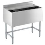 Prepline 18" X 36" 119 lb. Stainless Steel Underbar Ice Bin with Bottle Holders and Sliding Lid, 12" Bowl Depth