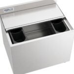 Prepline 18" X 24" 77 lb. Stainless Steel Underbar Ice Bin with Bottle Holders and Sliding Lid, 12" Bowl Depth - Image 4