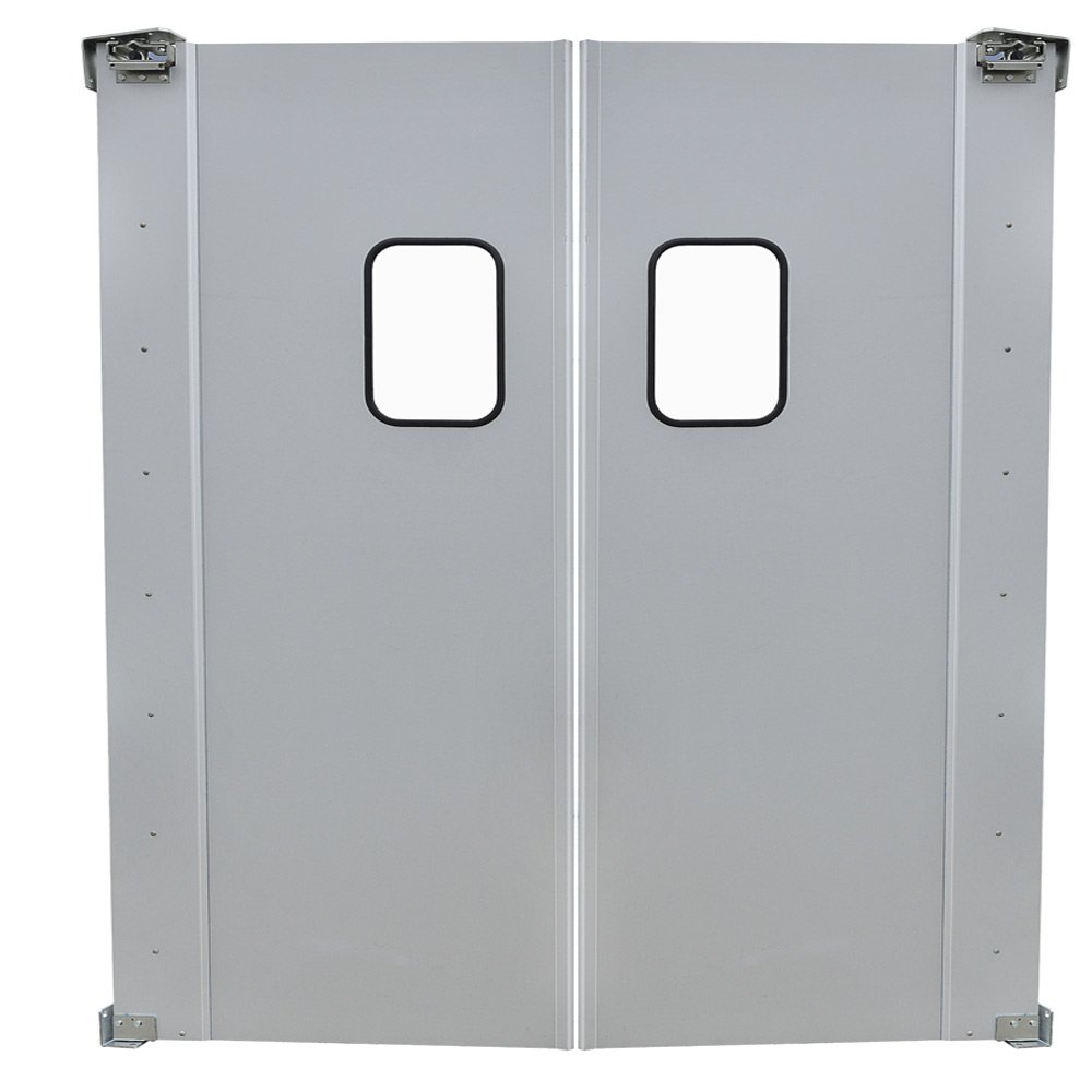 ptd3684-1.jpg Prepline 72" x 84" Double Aluminum Swinging Service Traffic Door with 9" x 14" Window - Image 1