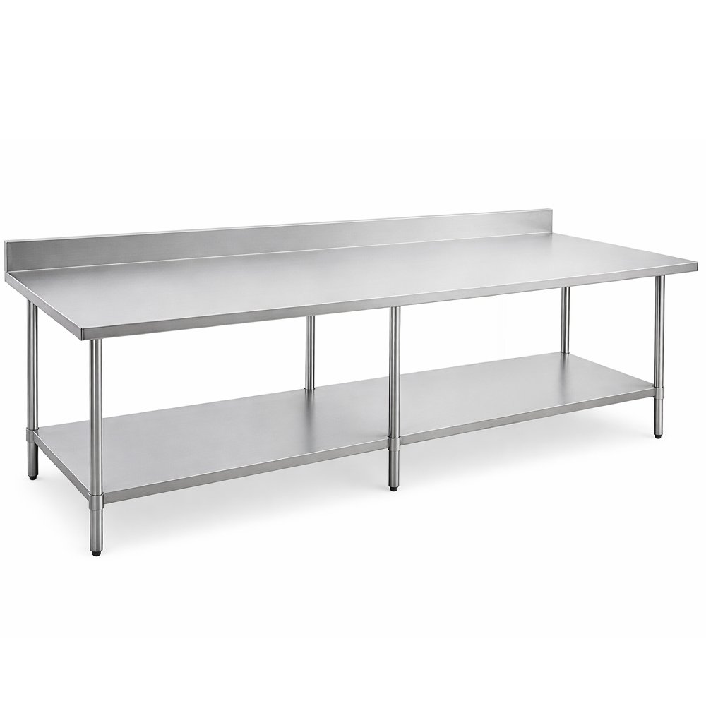 pwtg-3084-4bs-ss-worktable-with-backsplash.jpg Prepline PWTG-3084-4BS 30"D x 84"L Stainless Steel Worktable with Undershelf with 4" Backsplash - Image 1