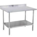 Prepline PWTG-3048-4BS 30"D x 48"L Stainless Steel Worktable with Undershelf with 4" Backsplash
