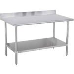 Prepline PWTG-2460-4BS 24"D x 60"L Stainless Steel Worktable with Undershelf with 4" Backsplash