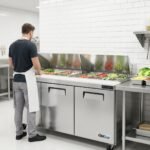 Coldline SPN-72 72" Narrow Depth Refrigerated Sandwich Prep Table with Cutting Board and 18 Food Pans