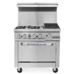 Standard Range SR-R36-12CB-NG 36" Natural Gas Commercial Range with 12" Char-Broiler Top, 4 Burners, 1 Oven - 188,000 BTU