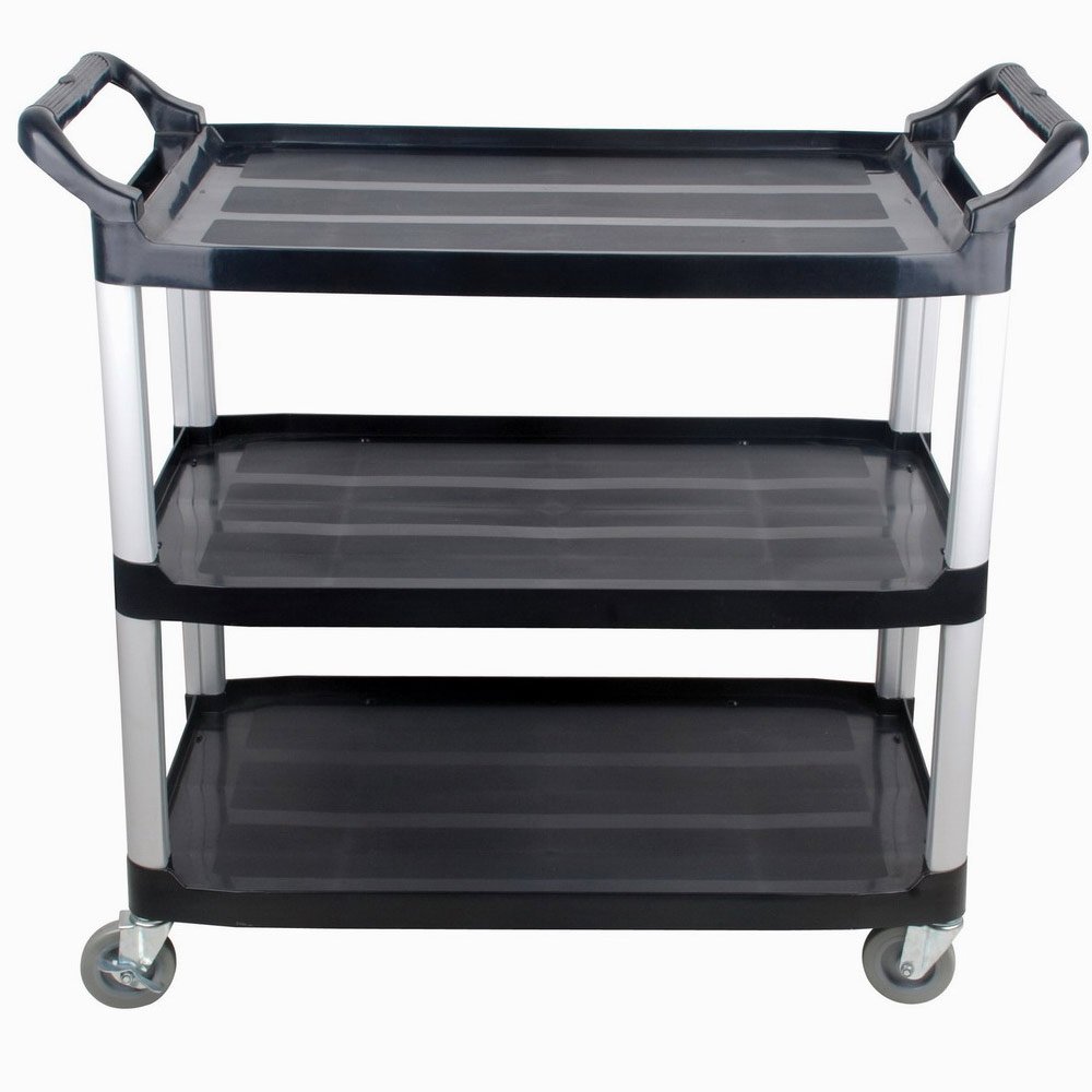 t-1632-bp.jpg Prepline 33" X 16" Black Three Shelf Utility Trolley Cart - Image 1