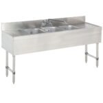 Prepline 3 Bowl Underbar Hand Sink with Faucet and Two Drainboard - 60" x 18"
