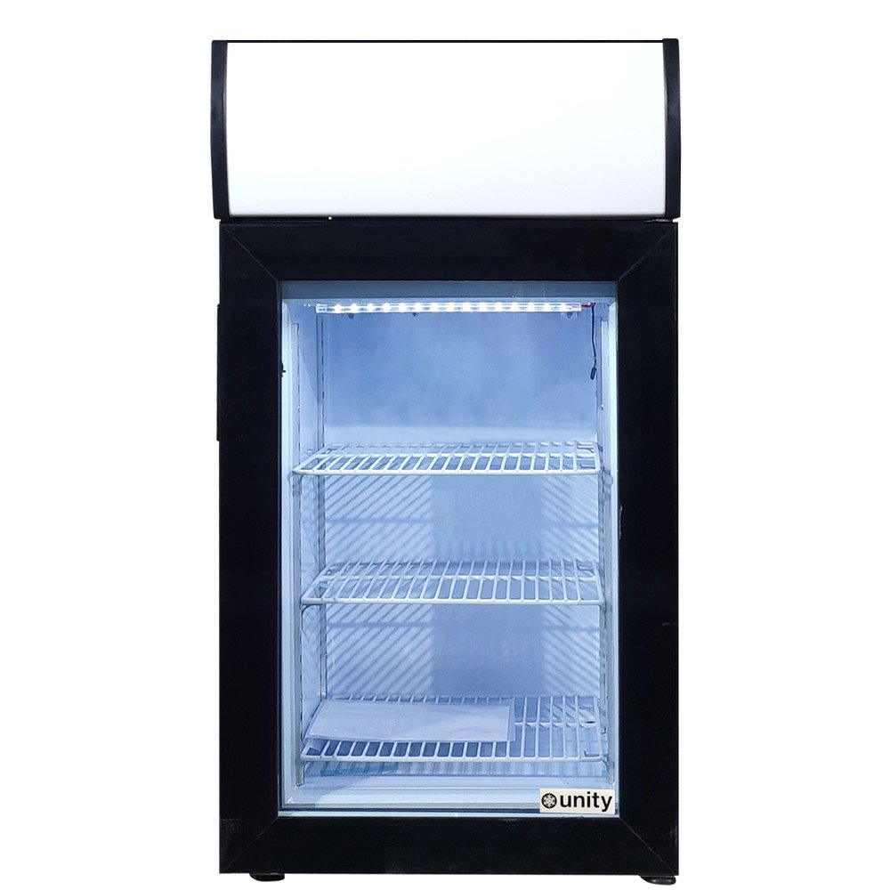u-cf1-countertop-freeze-display-front-view.jpg Unity U-CF1 18" Black Glass Swing Door Countertop Display Freezer with Top Lit Header - 1.8 cu ft. - Image 1