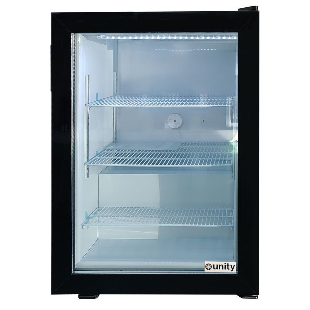 u-cf3-countertop-display-front-view.jpg Unity U-CF3 24" Black Glass Swing Door Countertop Display Freezer - 3.5 cu ft. - Image 1