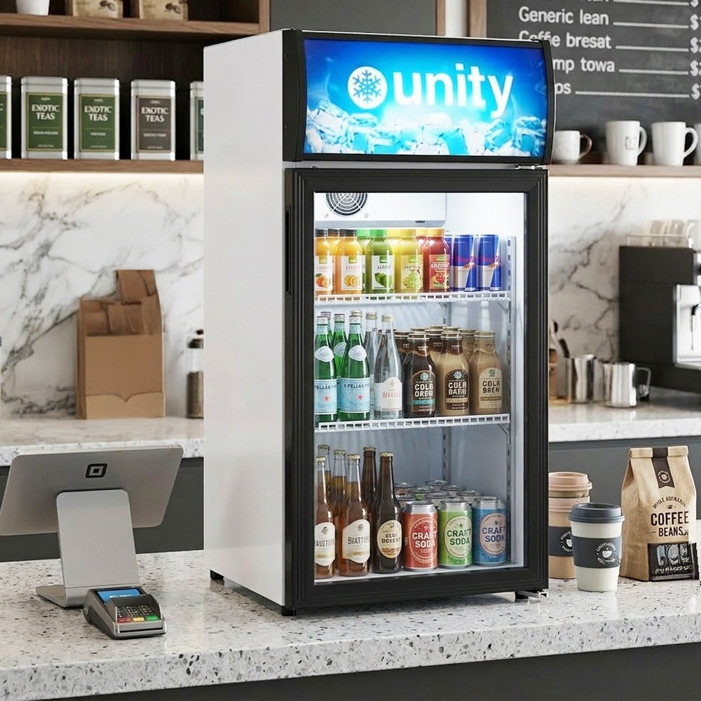 u-cr1-glass-door-refrigerator.jpg Unity U-CR2 16" Countertop Swing Door Merchandising Refrigerator - Image 1