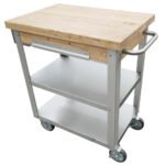 Prepline 20" X 30" Stainless Steel Utility Trolley Cart with Wood Top and Undershelves - Image 2