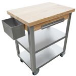 Prepline 20" X 30" Stainless Steel Utility Trolley Cart with Wood Top and Undershelves