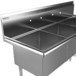 Prepline 77" Stainless Steel Three Compartment Commercial Sink - 24" x 24" Bowls - Image 3