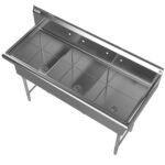 Prepline 77" Stainless Steel Three Compartment Commercial Sink - 24" x 24" Bowls - Image 2